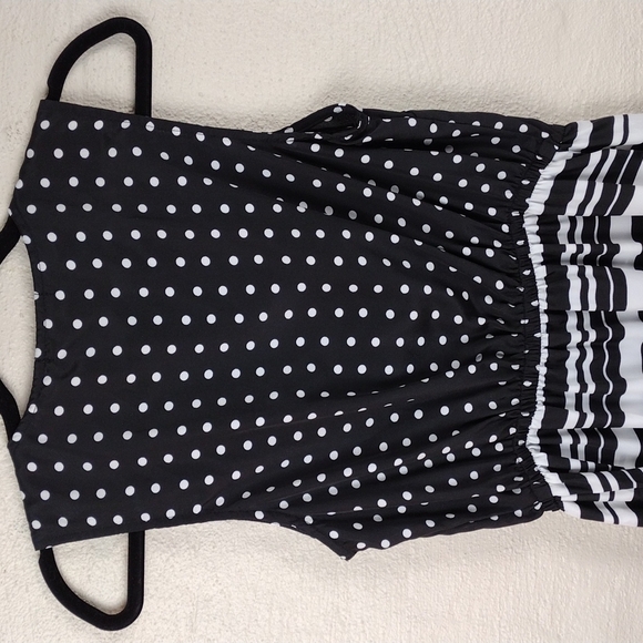 Bebop Black White Multi Pattern Scoop High Low Neck Knee Length Sheath Dress - Picture 11 of 13